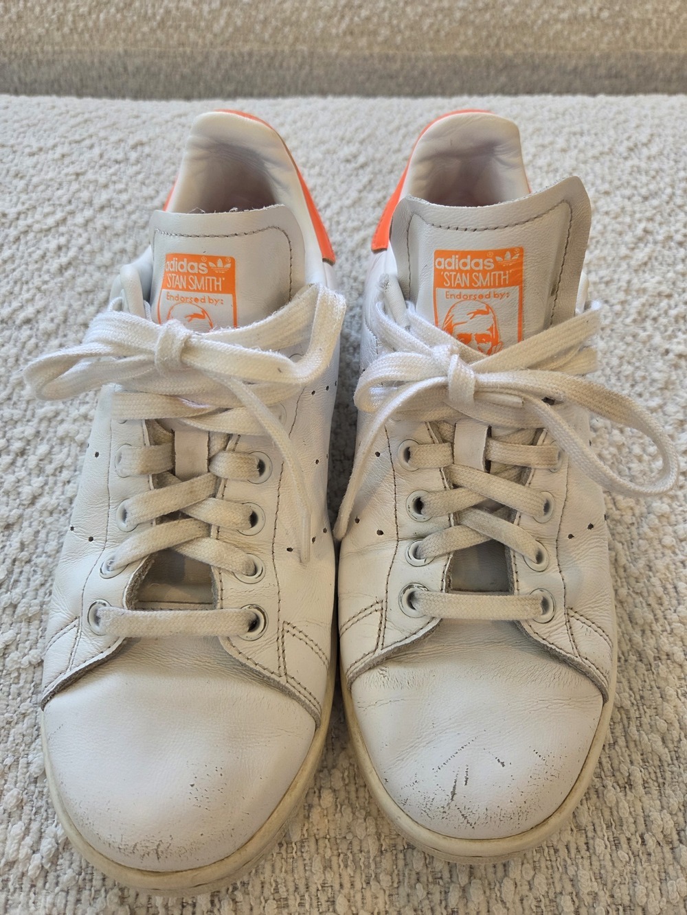 adidas White Leather Orange Accent Sneakers Size 8